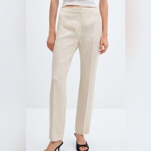 Mango 100% Linen Straight Pants in size M